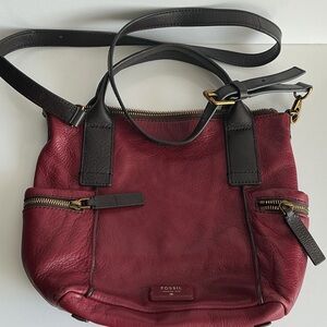 Fossil Burgundy and Dark Brown Shoulder Bag